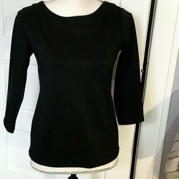 Ann Taylor Boat Neck Black Ponte Knit Top with Side Zippers XS - Picture 3 of 11